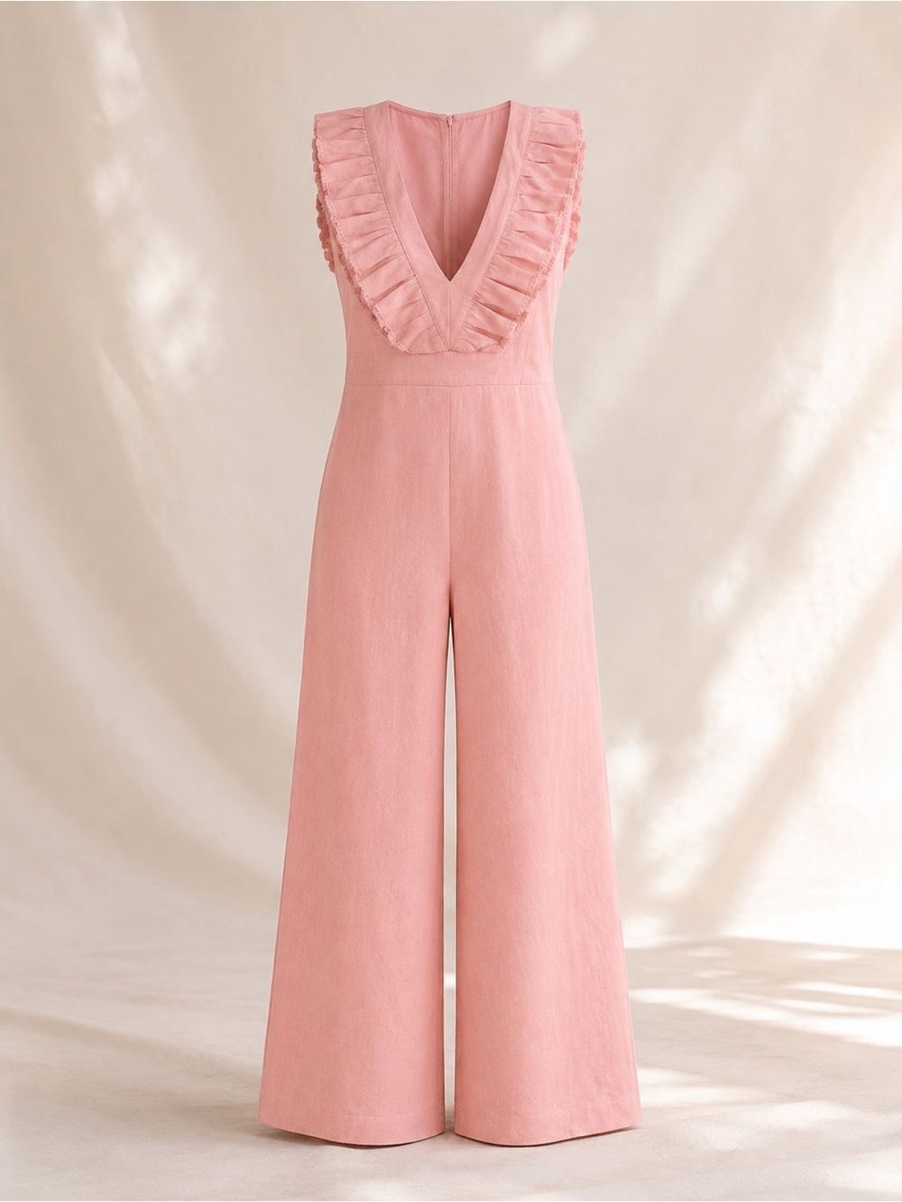 Alexis XS Sold -Out Odalys Peach Linen Wide
Leg Jumpsuit V-Neck EUC
